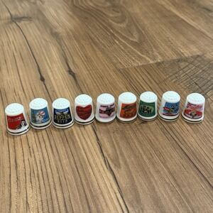 Vintage 1981 Advertisement Ceramic Thimbles MSR Imports Japan Miniature Lot of 9